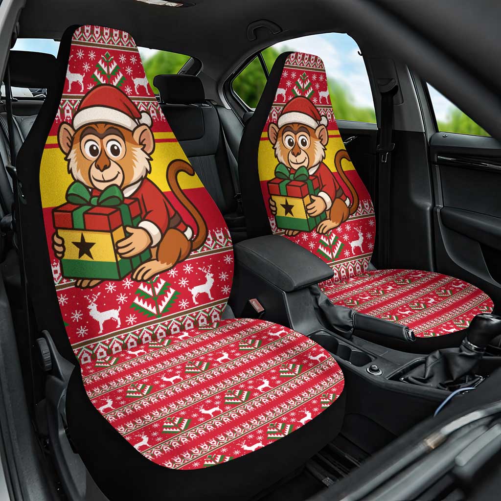 Ghana Christmas Car Seat Cover with Monkey Holding Gift Ghana Map and Festive - Wonder Print Shop