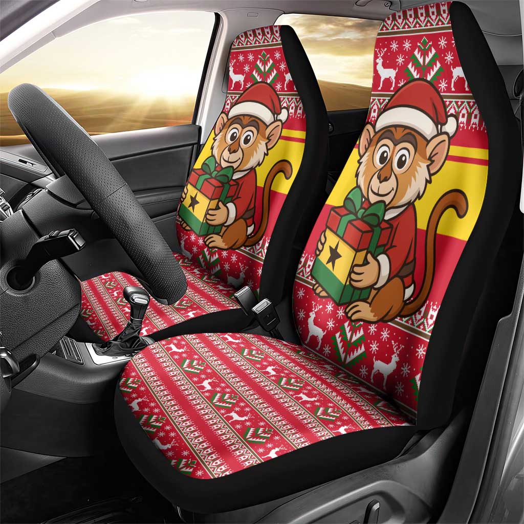 Ghana Christmas Car Seat Cover with Monkey Holding Gift Ghana Map and Festive - Wonder Print Shop