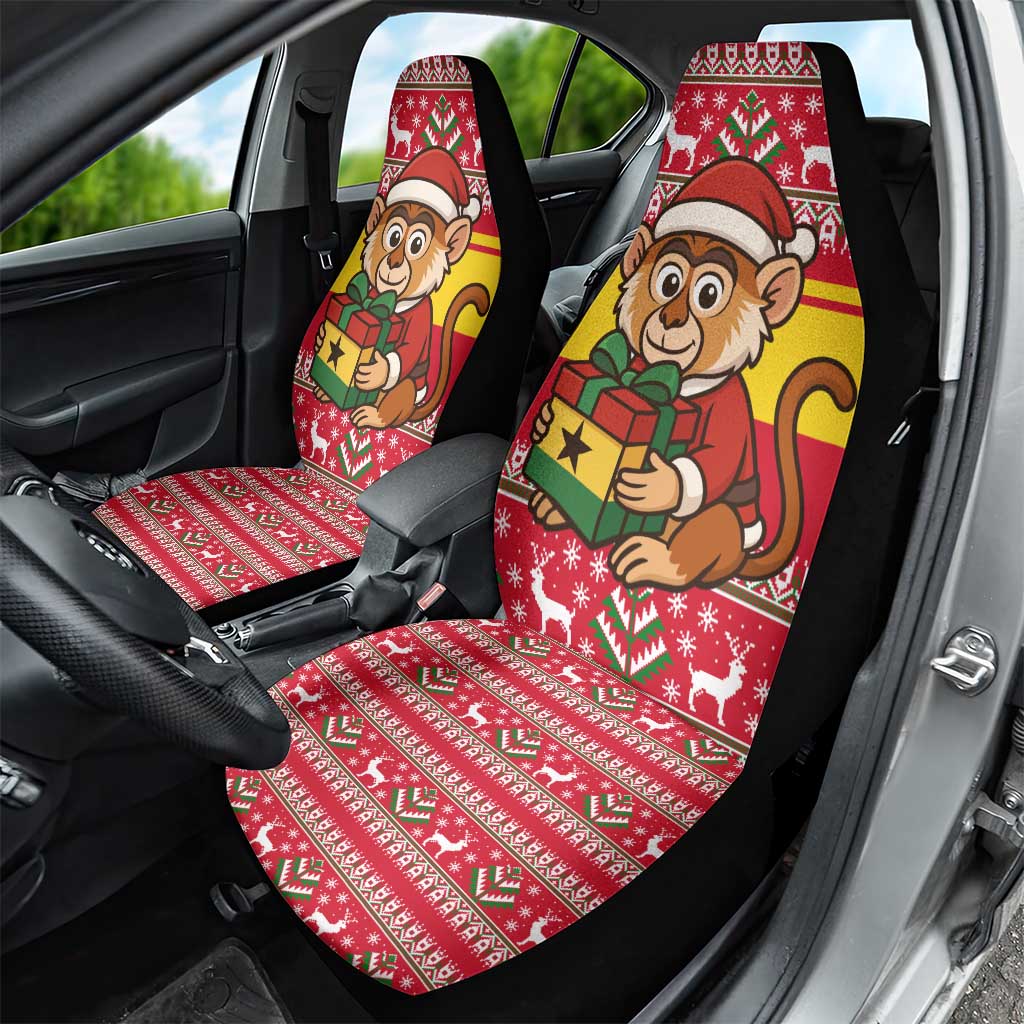 Ghana Christmas Car Seat Cover with Monkey Holding Gift Ghana Map and Festive - Wonder Print Shop