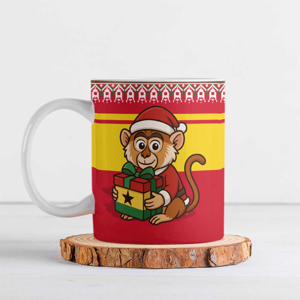 Ghana Christmas Ceramic Mug with Monkey Holding Gift Ghana Map and Festive - Wonder Print Shop