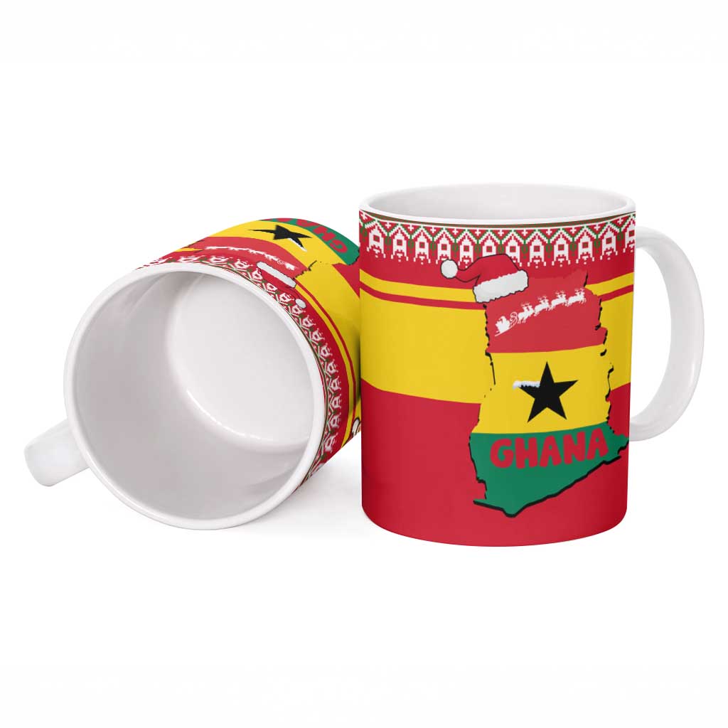 Ghana Christmas Ceramic Mug with Monkey Holding Gift Ghana Map and Festive - Wonder Print Shop