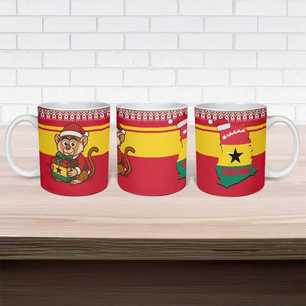 Ghana Christmas Ceramic Mug with Monkey Holding Gift Ghana Map and Festive - Wonder Print Shop