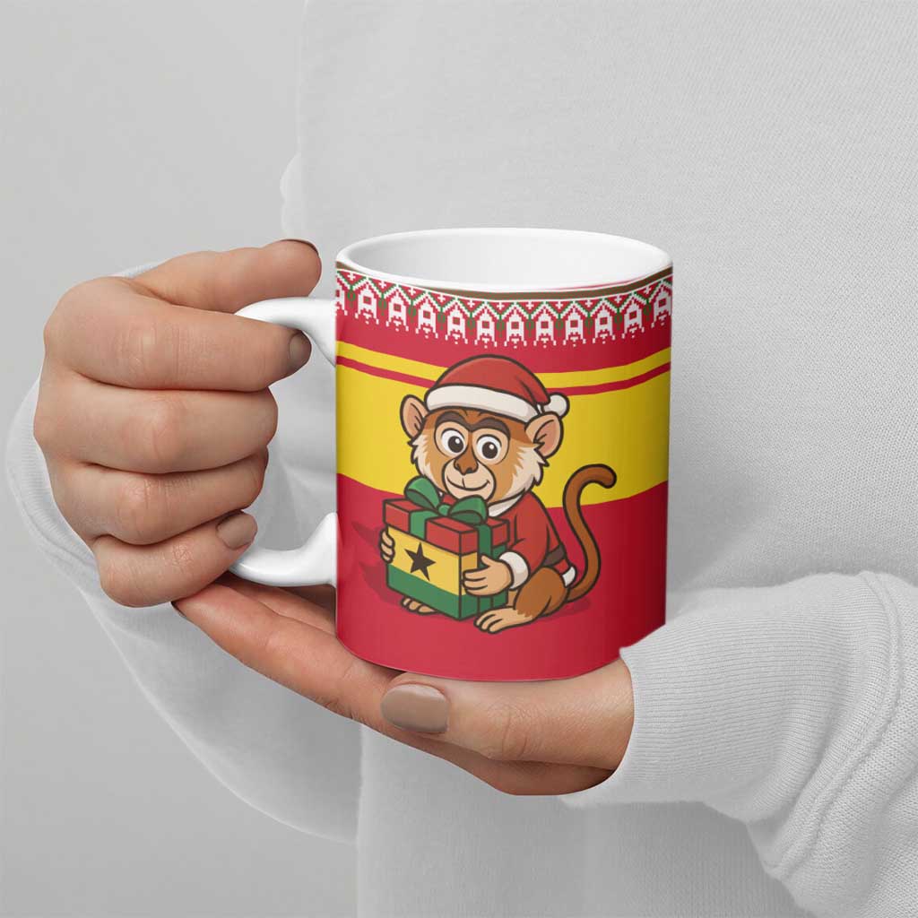 Ghana Christmas Ceramic Mug with Monkey Holding Gift Ghana Map and Festive - Wonder Print Shop