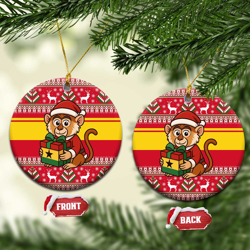 Ghana Christmas Ceramic Ornament with Monkey Holding Gift Ghana Map and Festive - Wonder Print Shop