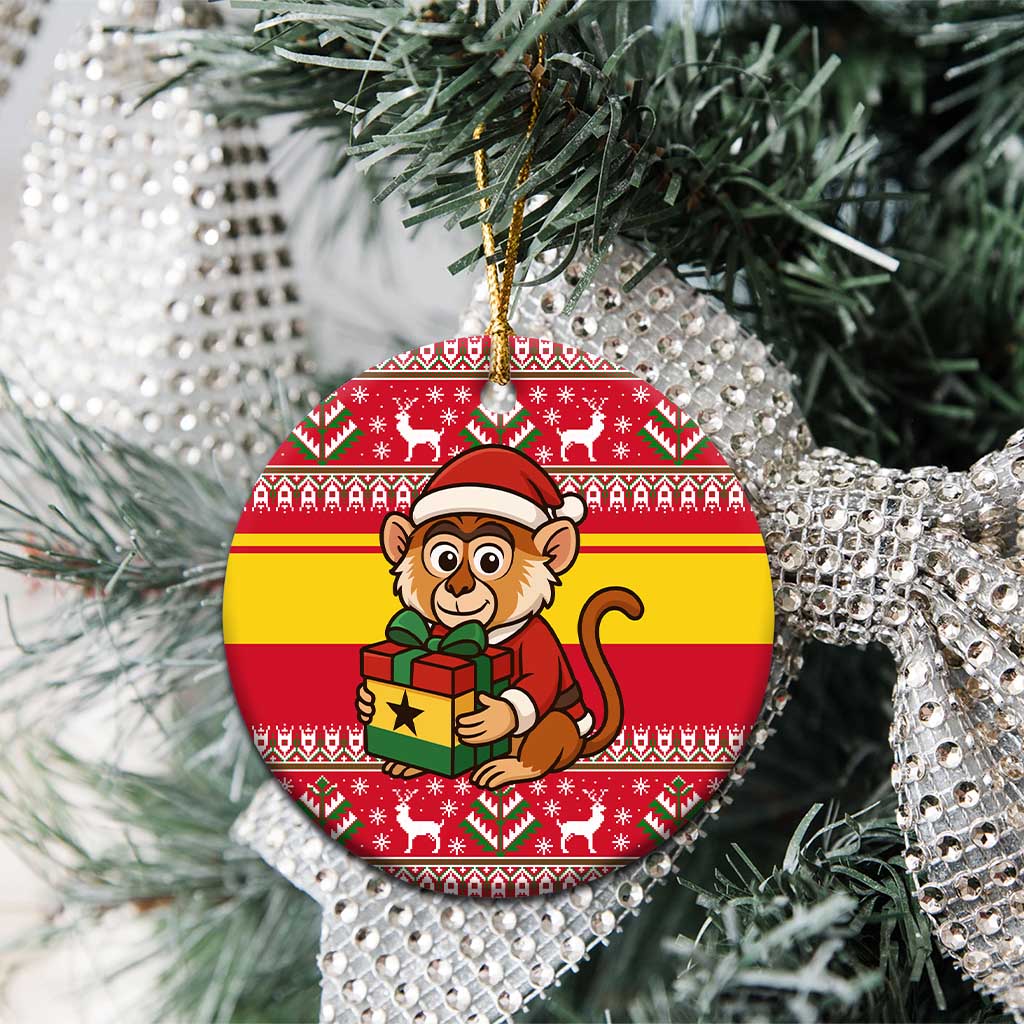 Ghana Christmas Ceramic Ornament with Monkey Holding Gift Ghana Map and Festive - Wonder Print Shop