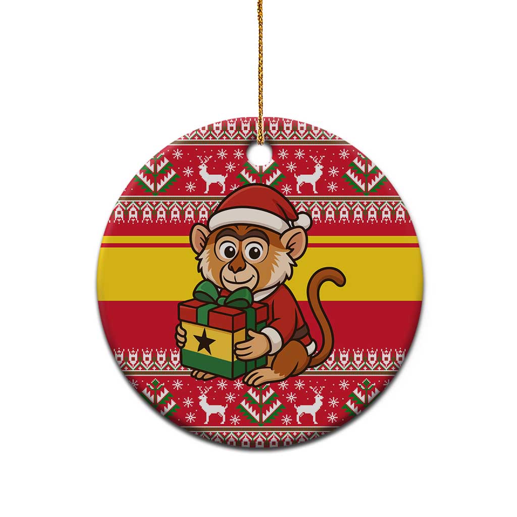 Ghana Christmas Ceramic Ornament with Monkey Holding Gift Ghana Map and Festive - Wonder Print Shop