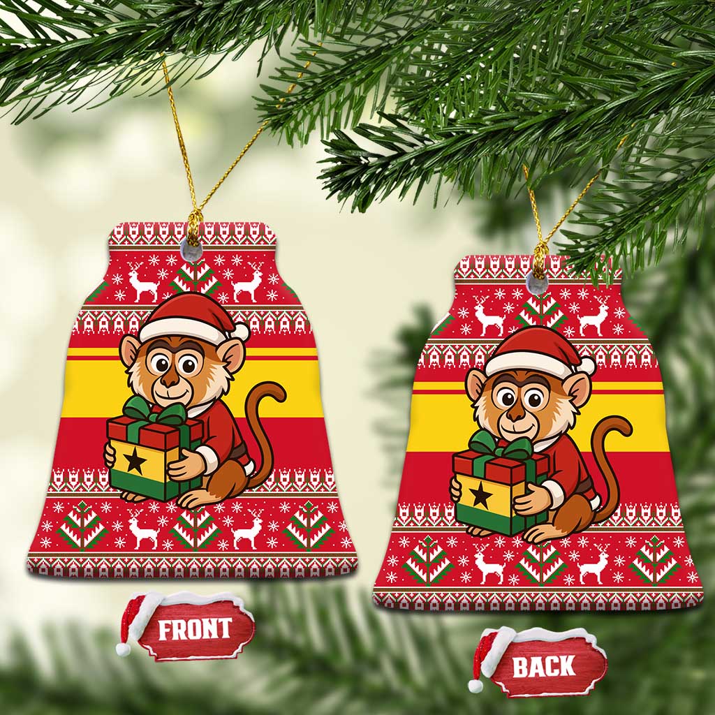 Ghana Christmas Ceramic Ornament with Monkey Holding Gift Ghana Map and Festive - Wonder Print Shop