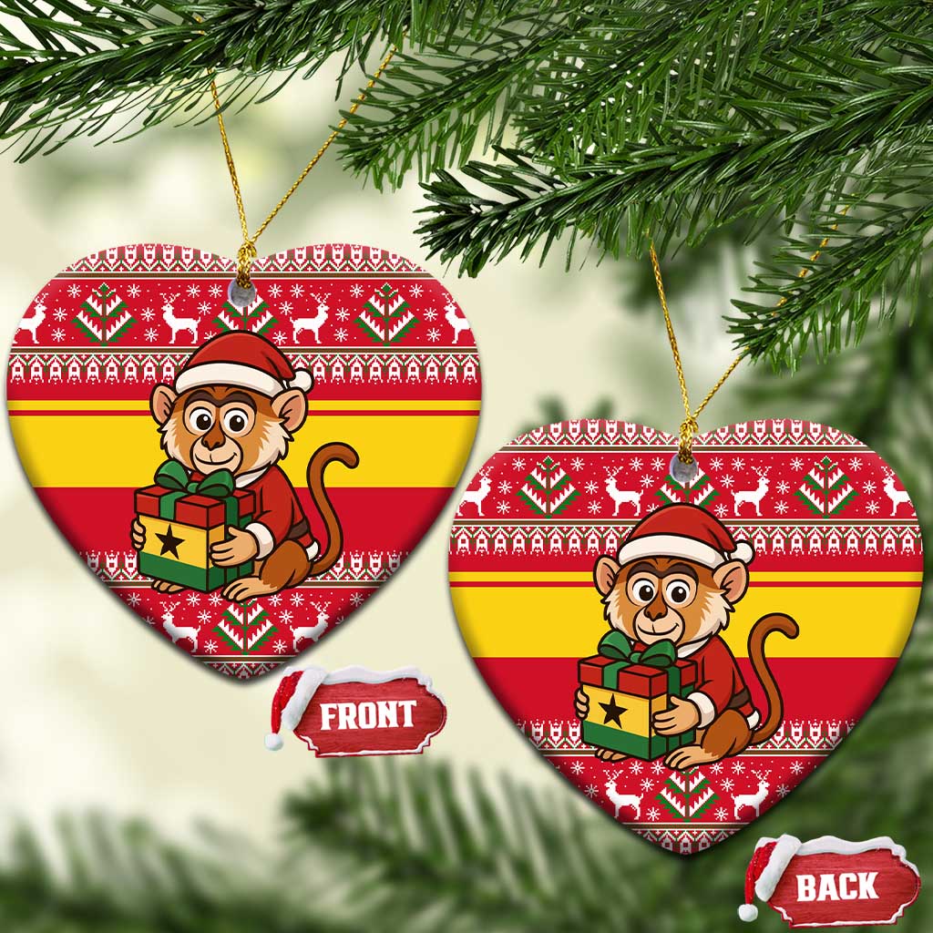 Ghana Christmas Ceramic Ornament with Monkey Holding Gift Ghana Map and Festive - Wonder Print Shop