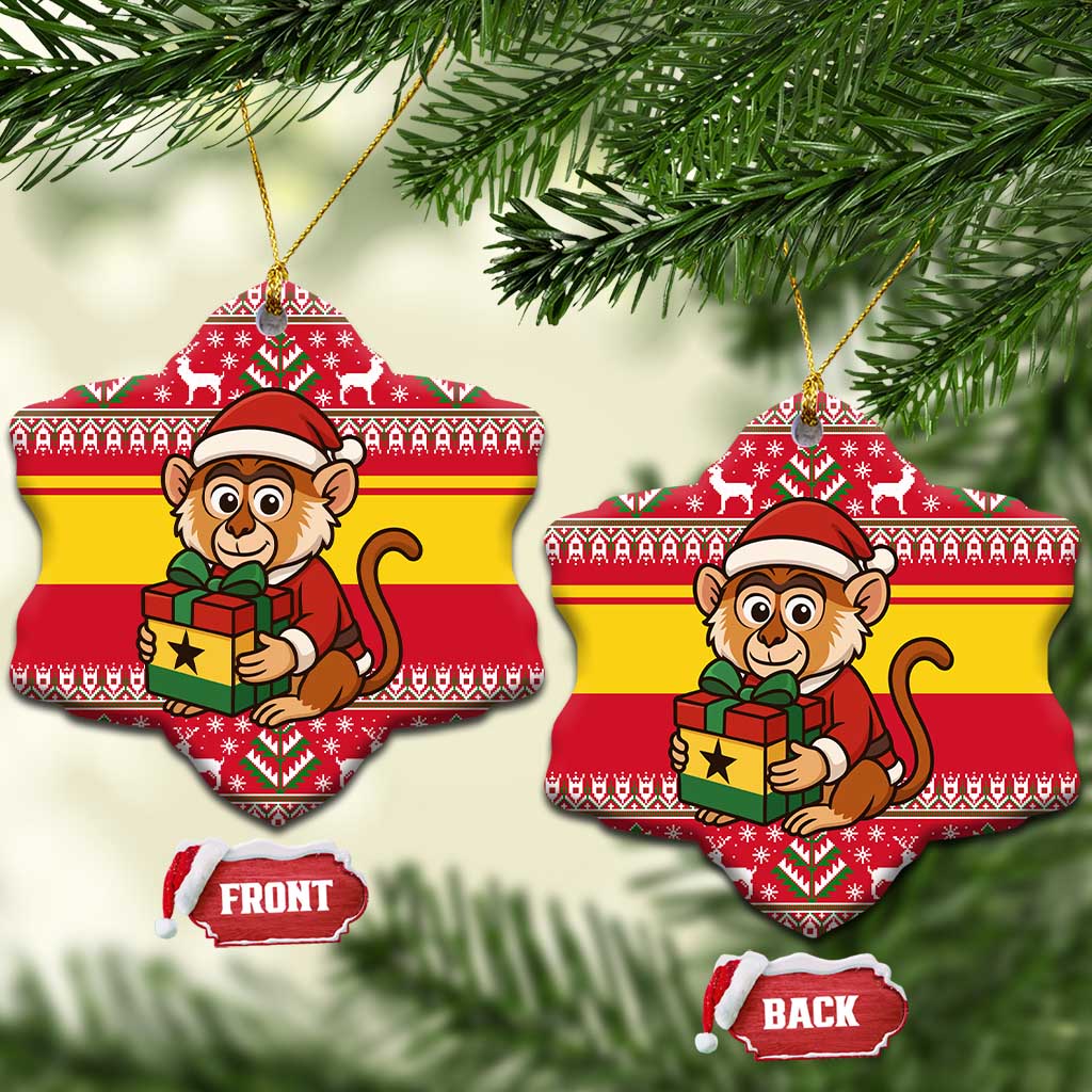 Ghana Christmas Ceramic Ornament with Monkey Holding Gift Ghana Map and Festive - Wonder Print Shop