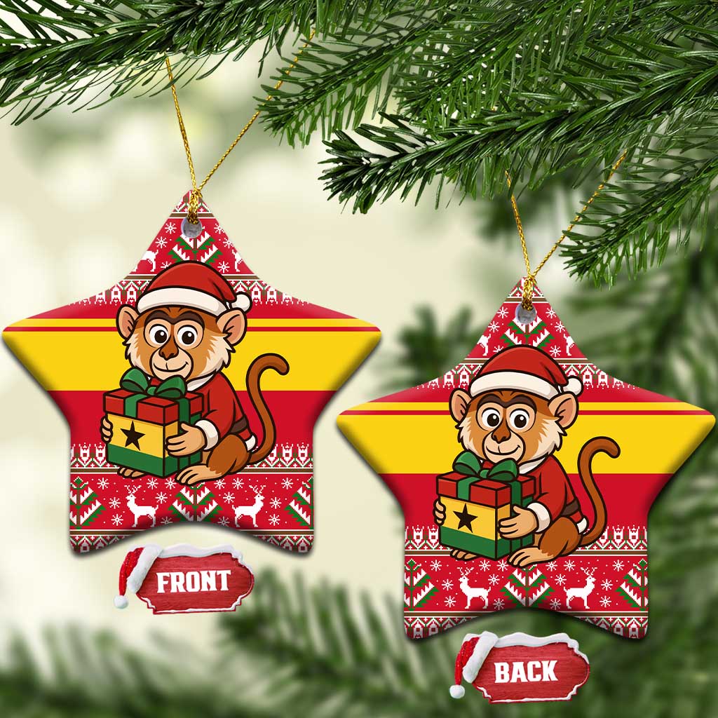 Ghana Christmas Ceramic Ornament with Monkey Holding Gift Ghana Map and Festive - Wonder Print Shop