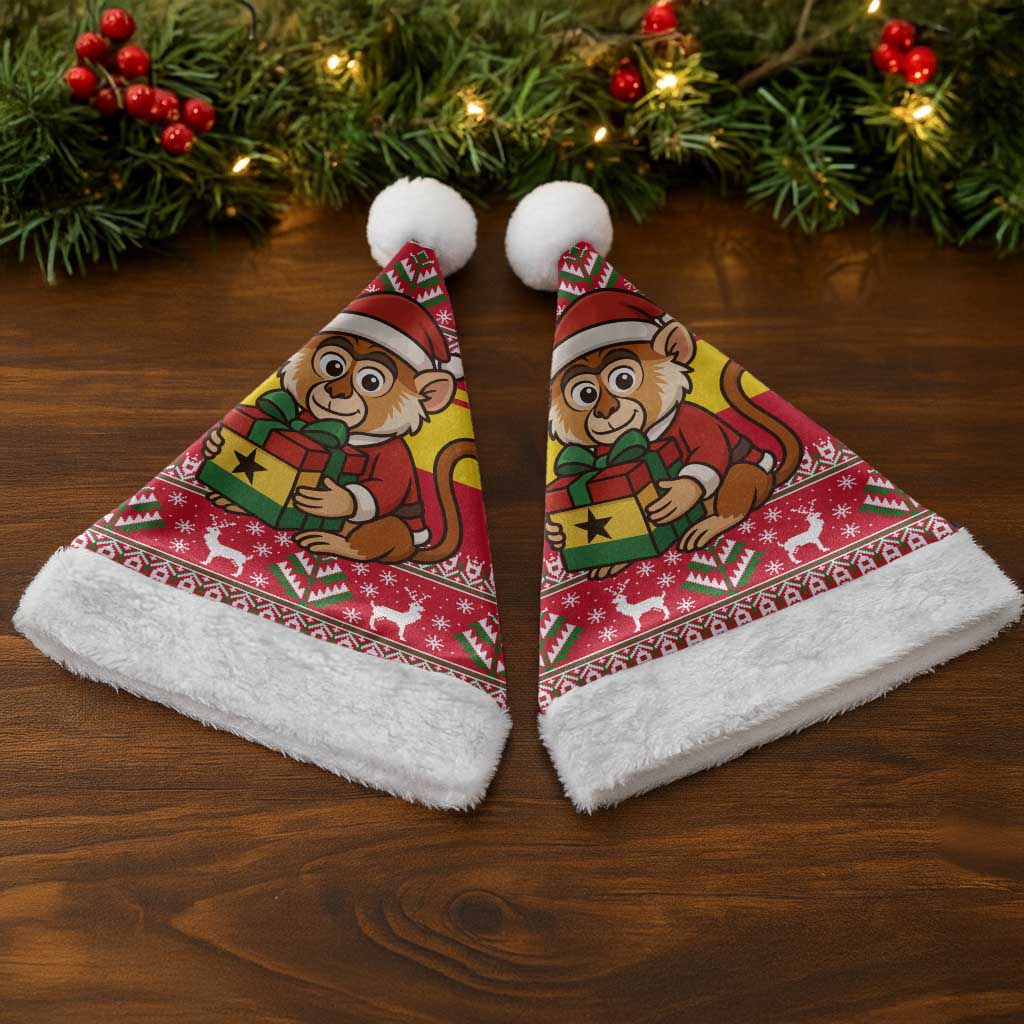 Ghana Christmas Santa Hat with Monkey Holding Gift Ghana Map and Festive - Wonder Print Shop
