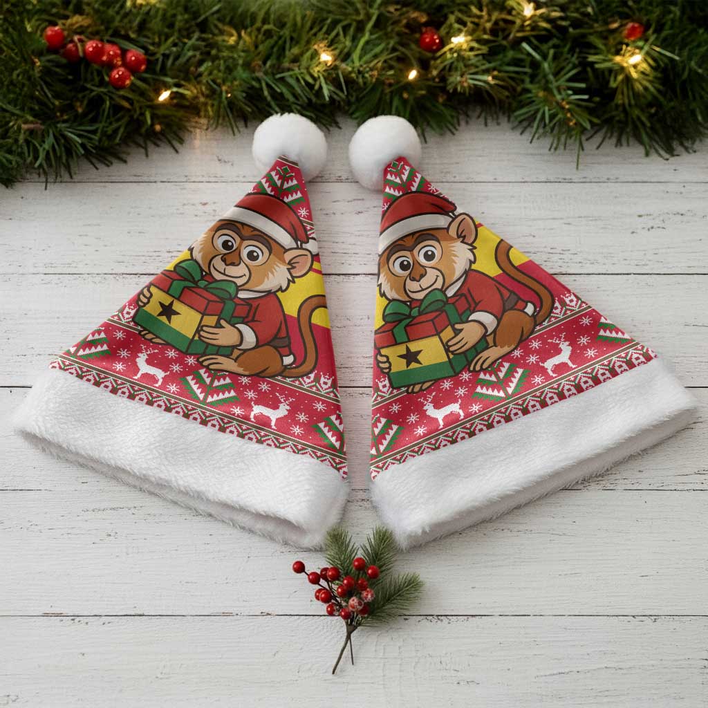 Ghana Christmas Santa Hat with Monkey Holding Gift Ghana Map and Festive - Wonder Print Shop