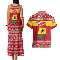 Ghana Christmas Couples Matching Tank Maxi Dress and Hawaiian Shirt with Monkey Holding Gift Ghana Map and Festive - Wonder Print Shop