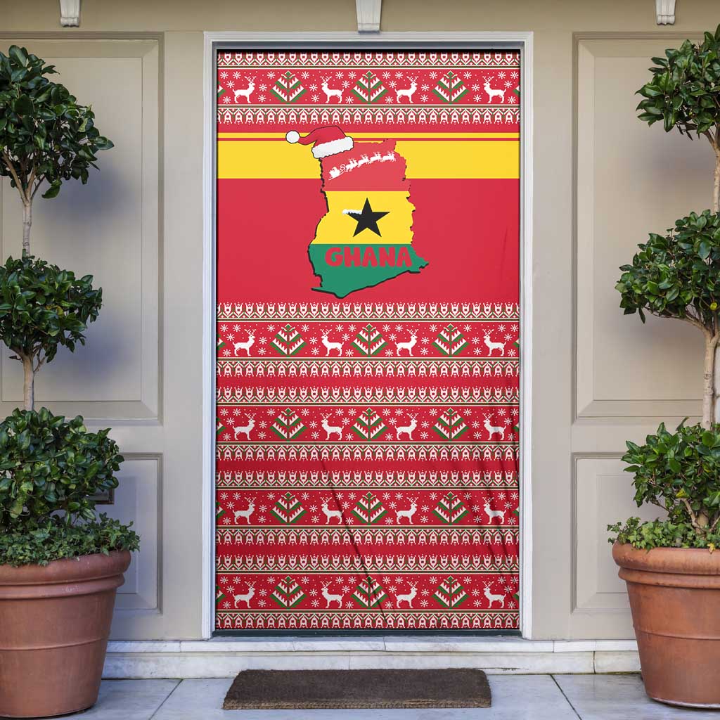 Ghana Christmas Door Cover with Monkey Holding Gift Ghana Map and Festive - Wonder Print Shop