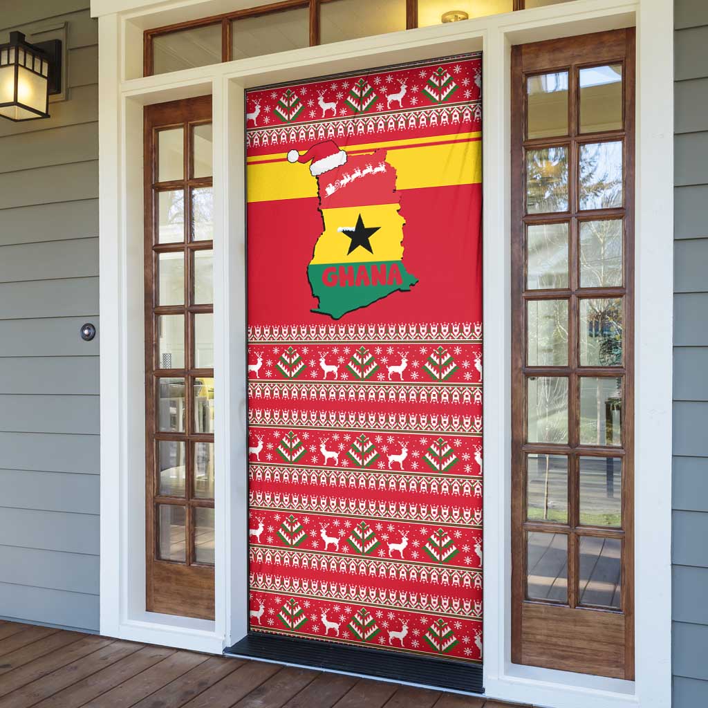 Ghana Christmas Door Cover with Monkey Holding Gift Ghana Map and Festive - Wonder Print Shop