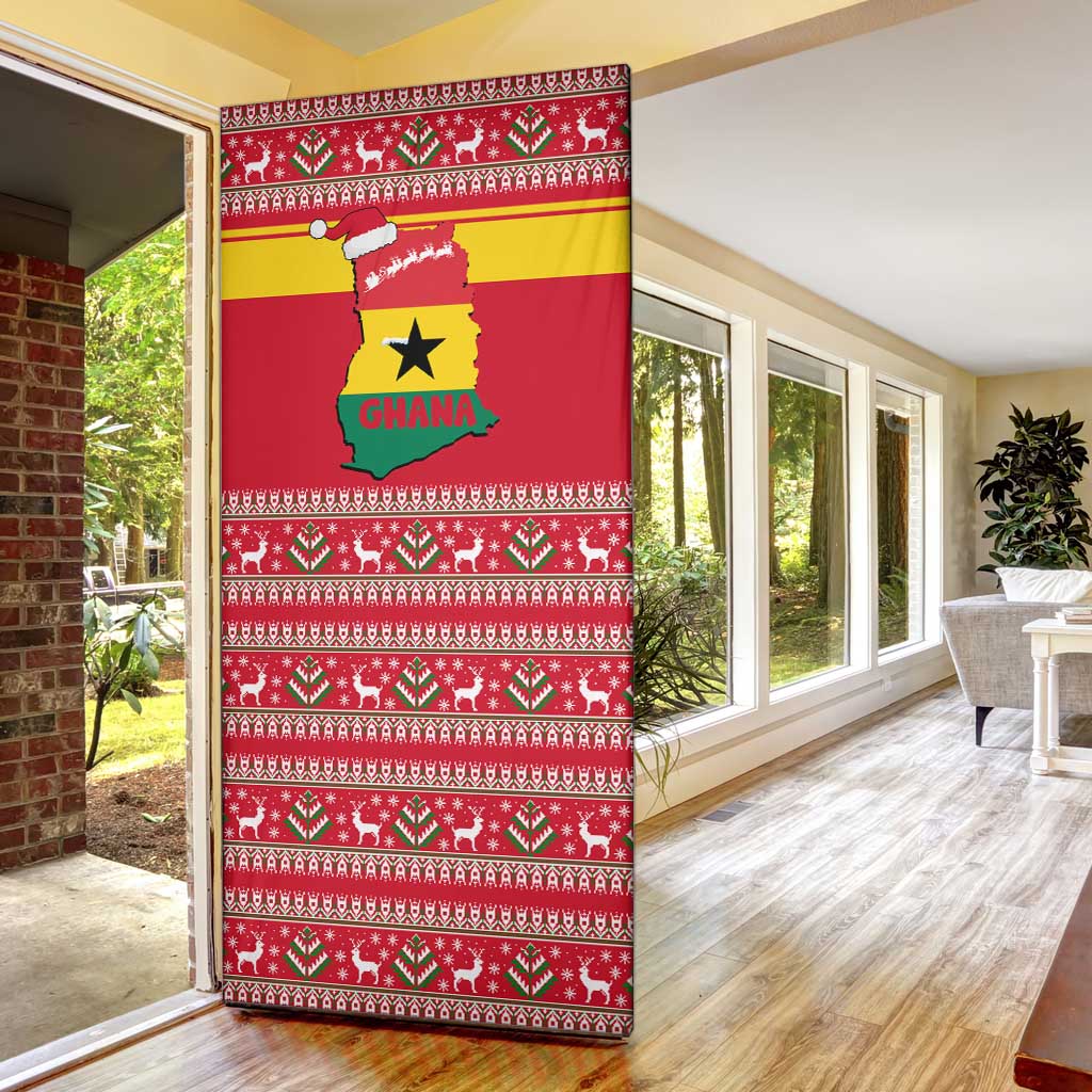 Ghana Christmas Door Cover with Monkey Holding Gift Ghana Map and Festive - Wonder Print Shop