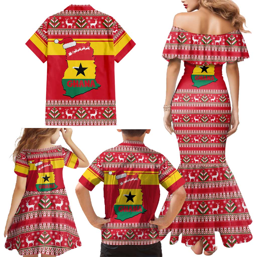Ghana Christmas Family Matching Mermaid Dress and Hawaiian Shirt with Monkey Holding Gift Ghana Map and Festive - Wonder Print Shop