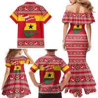 Ghana Christmas Family Matching Mermaid Dress and Hawaiian Shirt with Monkey Holding Gift Ghana Map and Festive - Wonder Print Shop