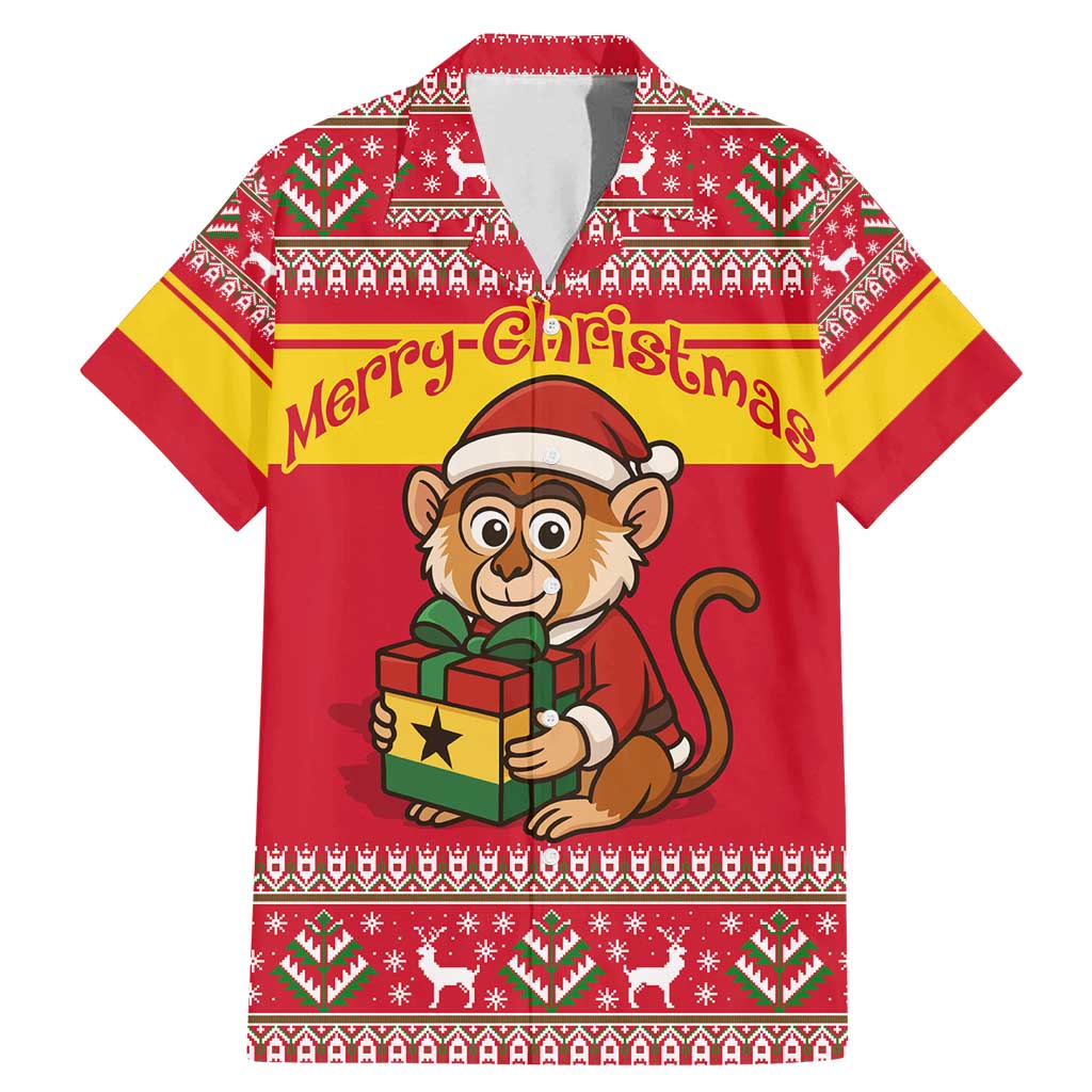 Ghana Christmas Family Matching Mermaid Dress and Hawaiian Shirt with Monkey Holding Gift Ghana Map and Festive - Wonder Print Shop