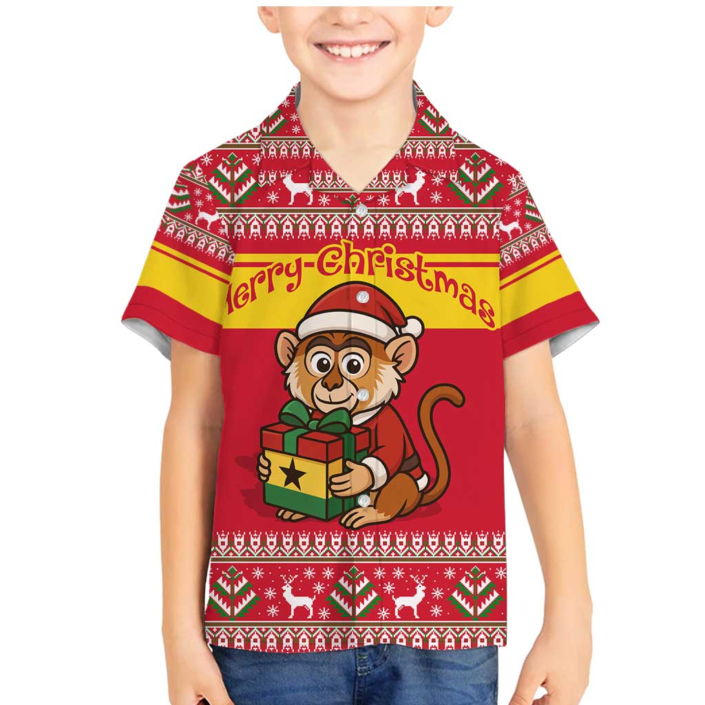 Ghana Christmas Family Matching Mermaid Dress and Hawaiian Shirt with Monkey Holding Gift Ghana Map and Festive - Wonder Print Shop