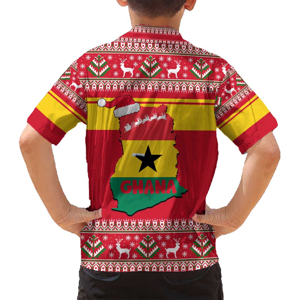 Ghana Christmas Family Matching Off Shoulder Maxi Dress and Hawaiian Shirt with Monkey Holding Gift Ghana Map and Festive - Wonder Print Shop