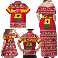 Ghana Christmas Family Matching Off Shoulder Maxi Dress and Hawaiian Shirt with Monkey Holding Gift Ghana Map and Festive - Wonder Print Shop