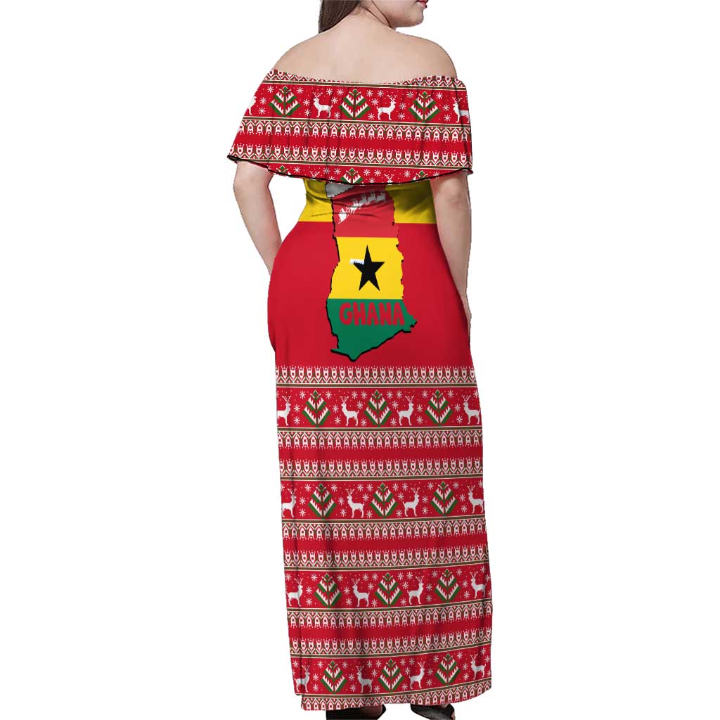 Ghana Christmas Family Matching Off Shoulder Maxi Dress and Hawaiian Shirt with Monkey Holding Gift Ghana Map and Festive - Wonder Print Shop