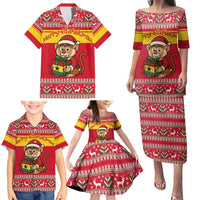 Ghana Christmas Family Matching Puletasi and Hawaiian Shirt with Monkey Holding Gift Ghana Map and Festive - Wonder Print Shop