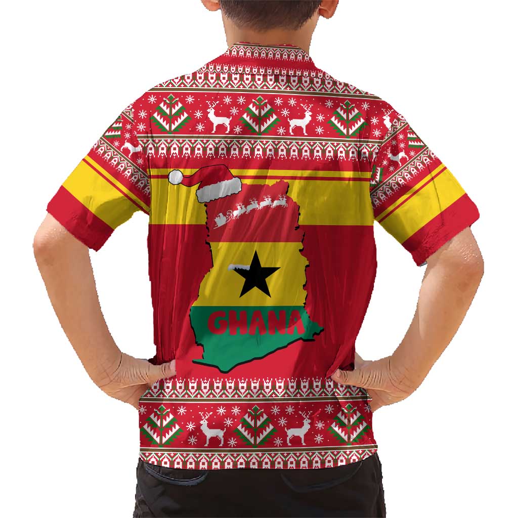 Ghana Christmas Family Matching Short Sleeve Bodycon Dress and Hawaiian Shirt with Monkey Holding Gift Ghana Map and Festive - Wonder Print Shop
