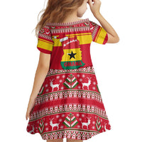 Ghana Christmas Family Matching Short Sleeve Bodycon Dress and Hawaiian Shirt with Monkey Holding Gift Ghana Map and Festive - Wonder Print Shop