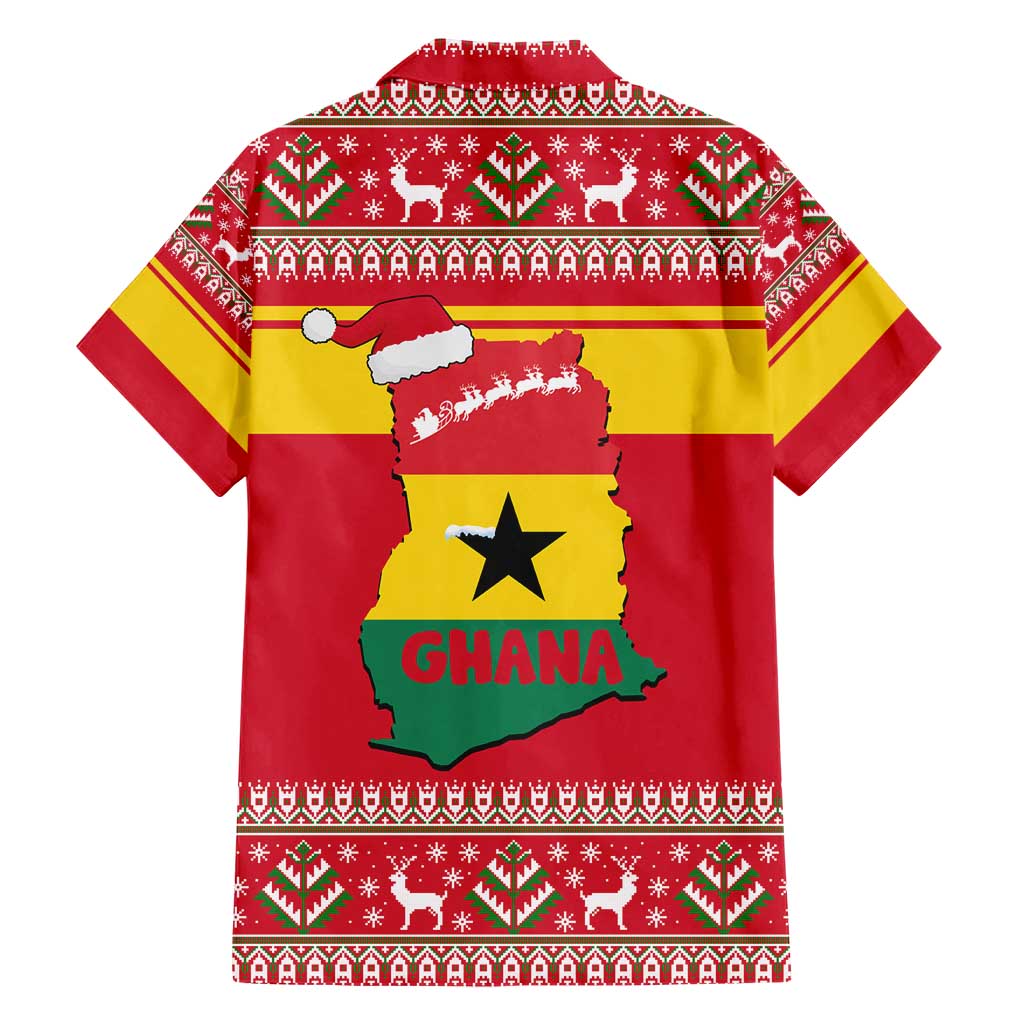 Ghana Christmas Family Matching Short Sleeve Bodycon Dress and Hawaiian Shirt with Monkey Holding Gift Ghana Map and Festive - Wonder Print Shop