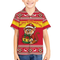 Ghana Christmas Family Matching Short Sleeve Bodycon Dress and Hawaiian Shirt with Monkey Holding Gift Ghana Map and Festive - Wonder Print Shop