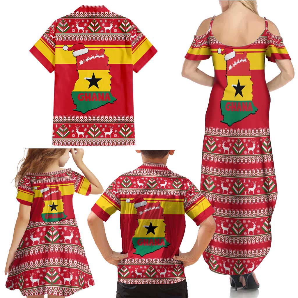 Ghana Christmas Family Matching Summer Maxi Dress and Hawaiian Shirt with Monkey Holding Gift Ghana Map and Festive - Wonder Print Shop