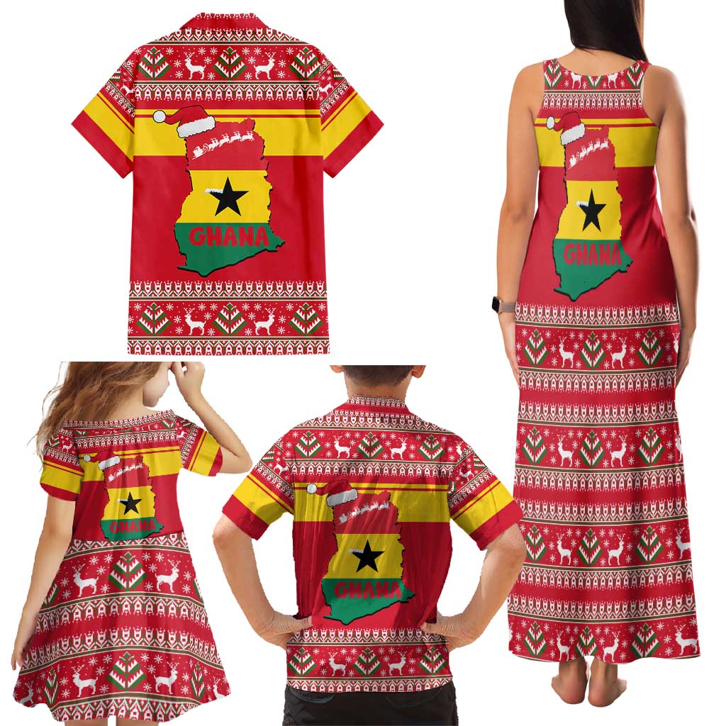 Ghana Christmas Family Matching Tank Maxi Dress and Hawaiian Shirt with Monkey Holding Gift Ghana Map and Festive - Wonder Print Shop