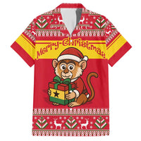 Ghana Christmas Family Matching Tank Maxi Dress and Hawaiian Shirt with Monkey Holding Gift Ghana Map and Festive - Wonder Print Shop