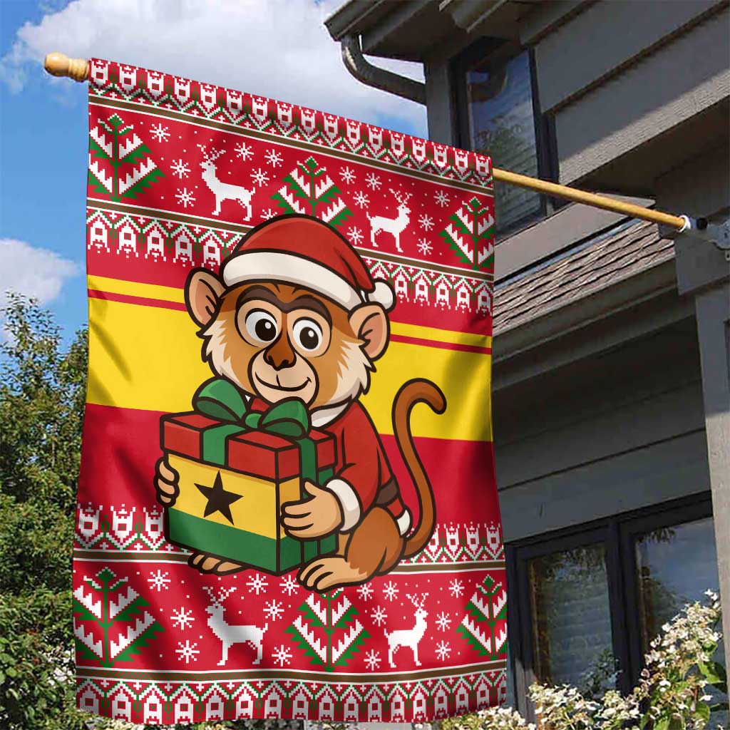 Ghana Christmas Garden Flag with Monkey Holding Gift Ghana Map and Festive - Wonder Print Shop