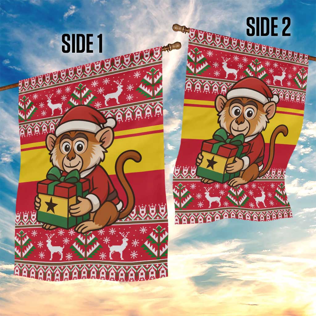 Ghana Christmas Garden Flag with Monkey Holding Gift Ghana Map and Festive - Wonder Print Shop