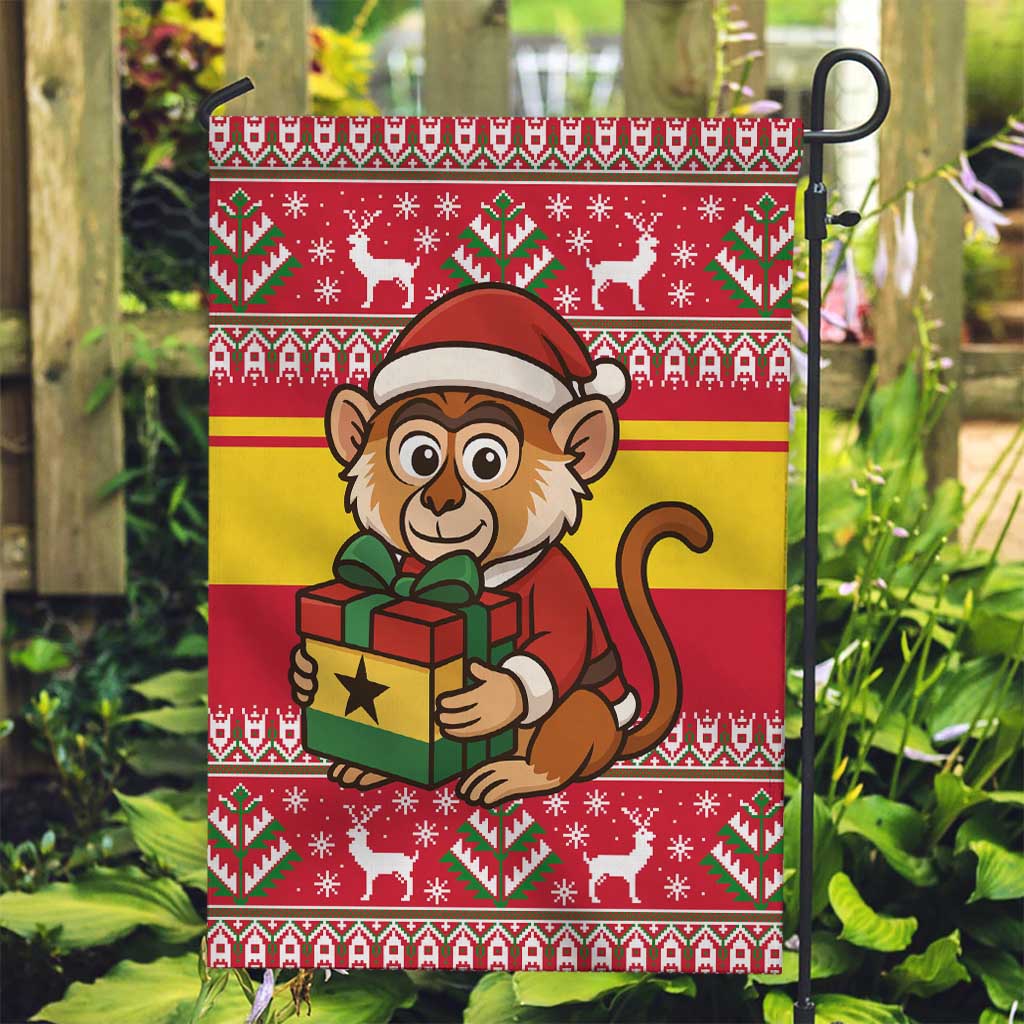 Ghana Christmas Garden Flag with Monkey Holding Gift Ghana Map and Festive - Wonder Print Shop