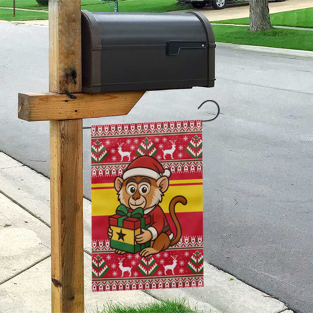 Ghana Christmas Garden Flag with Monkey Holding Gift Ghana Map and Festive - Wonder Print Shop
