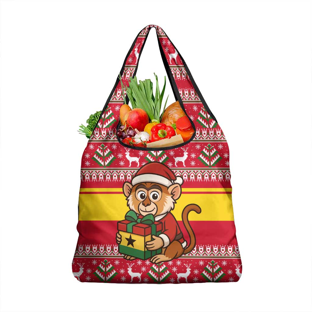 Ghana Christmas Grocery Bag with Monkey Holding Gift Ghana Map and Festive - Wonder Print Shop