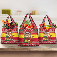 Ghana Christmas Grocery Bag with Monkey Holding Gift Ghana Map and Festive - Wonder Print Shop