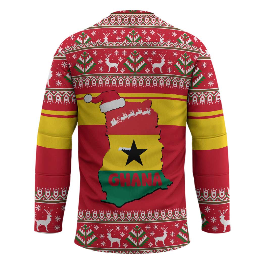 Ghana Christmas Hockey Jersey with Monkey Holding Gift Ghana Map and Festive - Wonder Print Shop