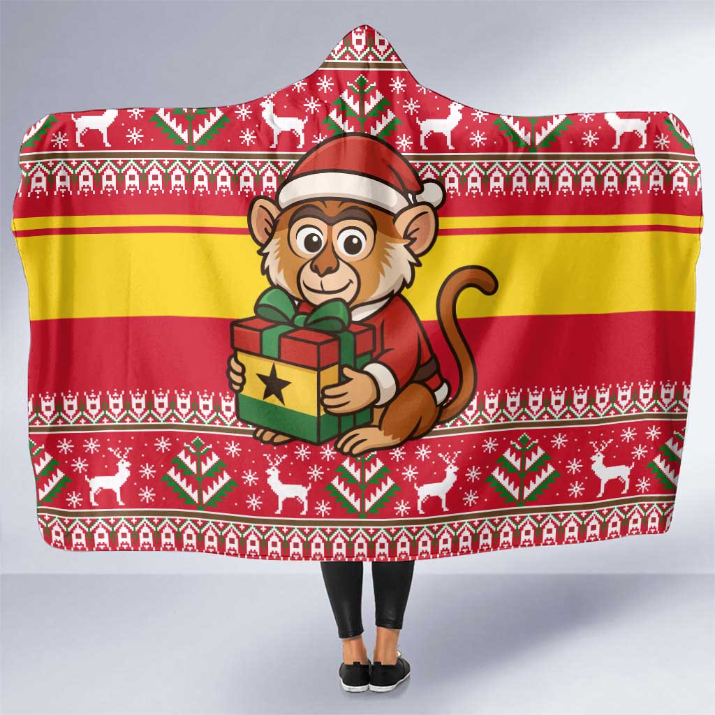 Ghana Christmas Hooded Blanket with Monkey Holding Gift Ghana Map and Festive - Wonder Print Shop