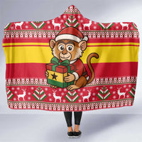 Ghana Christmas Hooded Blanket with Monkey Holding Gift Ghana Map and Festive - Wonder Print Shop