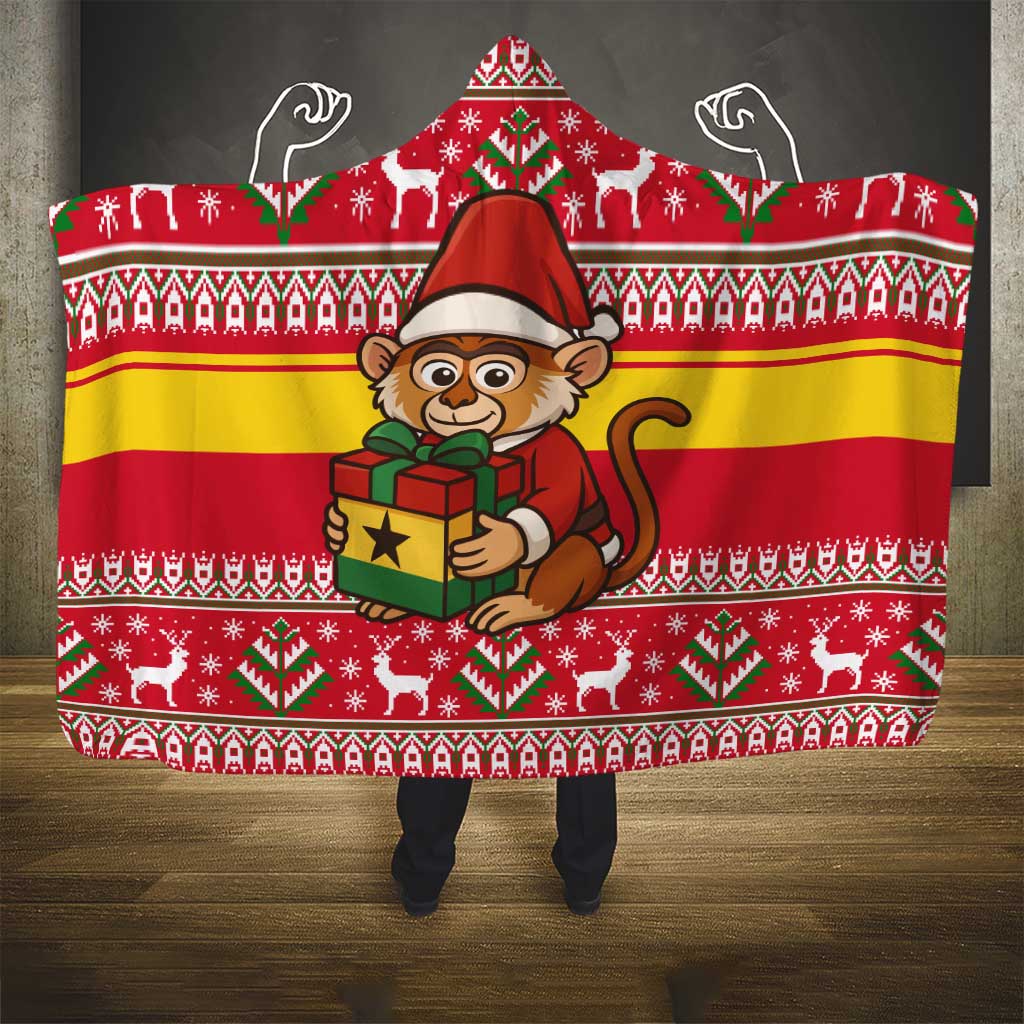 Ghana Christmas Hooded Blanket with Monkey Holding Gift Ghana Map and Festive - Wonder Print Shop