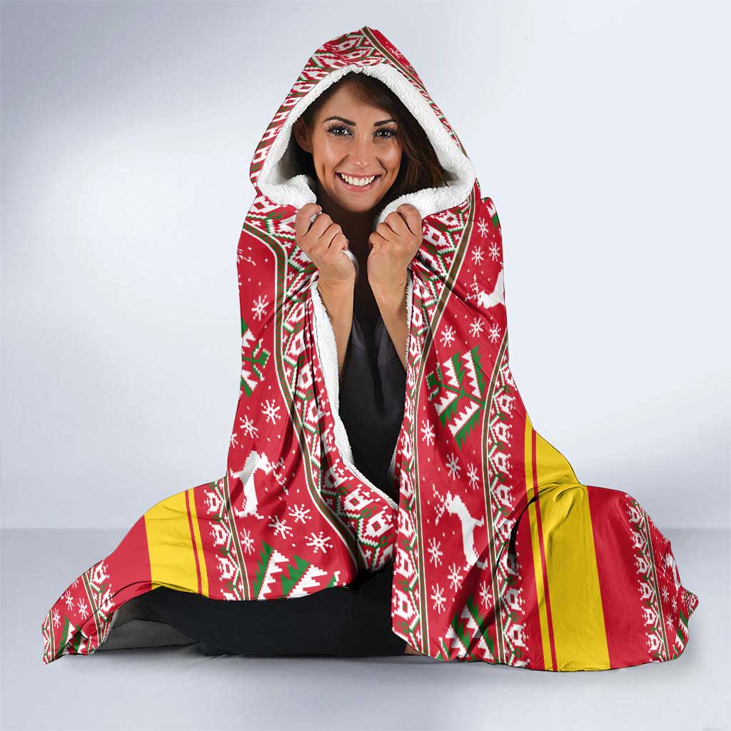 Ghana Christmas Hooded Blanket with Monkey Holding Gift Ghana Map and Festive - Wonder Print Shop