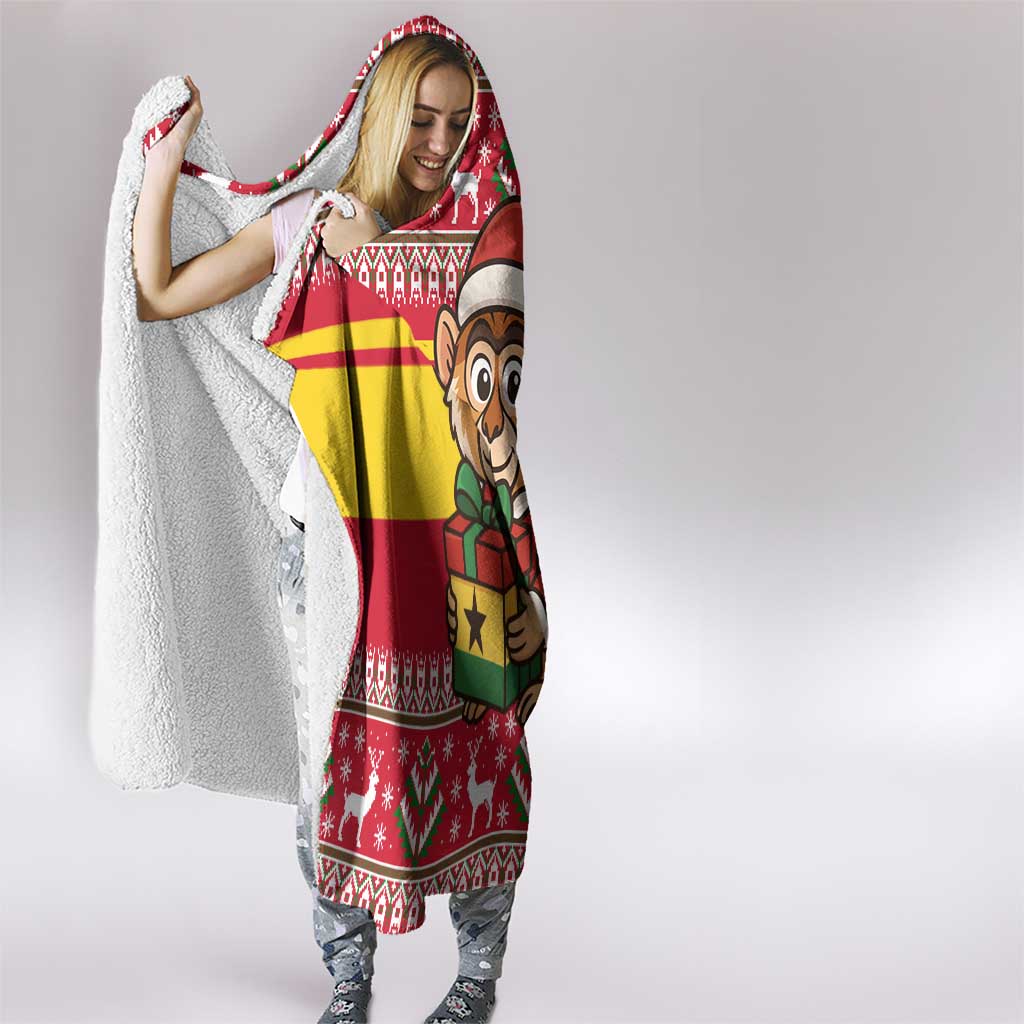 Ghana Christmas Hooded Blanket with Monkey Holding Gift Ghana Map and Festive - Wonder Print Shop