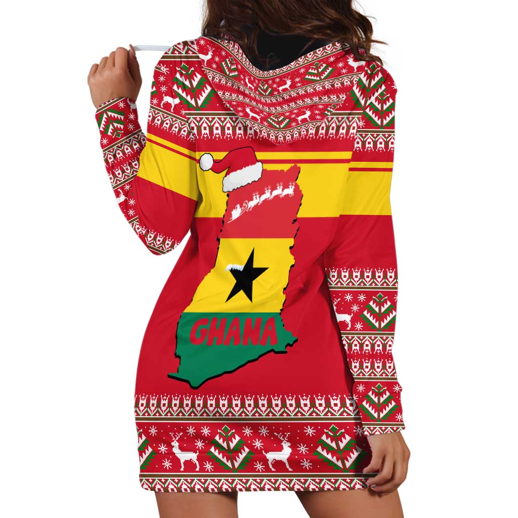 Ghana Christmas Hoodie Dress with Monkey Holding Gift Ghana Map and Festive - Wonder Print Shop