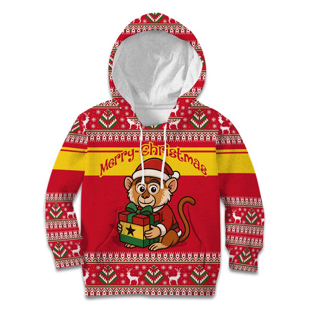 Ghana Christmas Kid Hoodie with Monkey Holding Gift Ghana Map and Festive - Wonder Print Shop