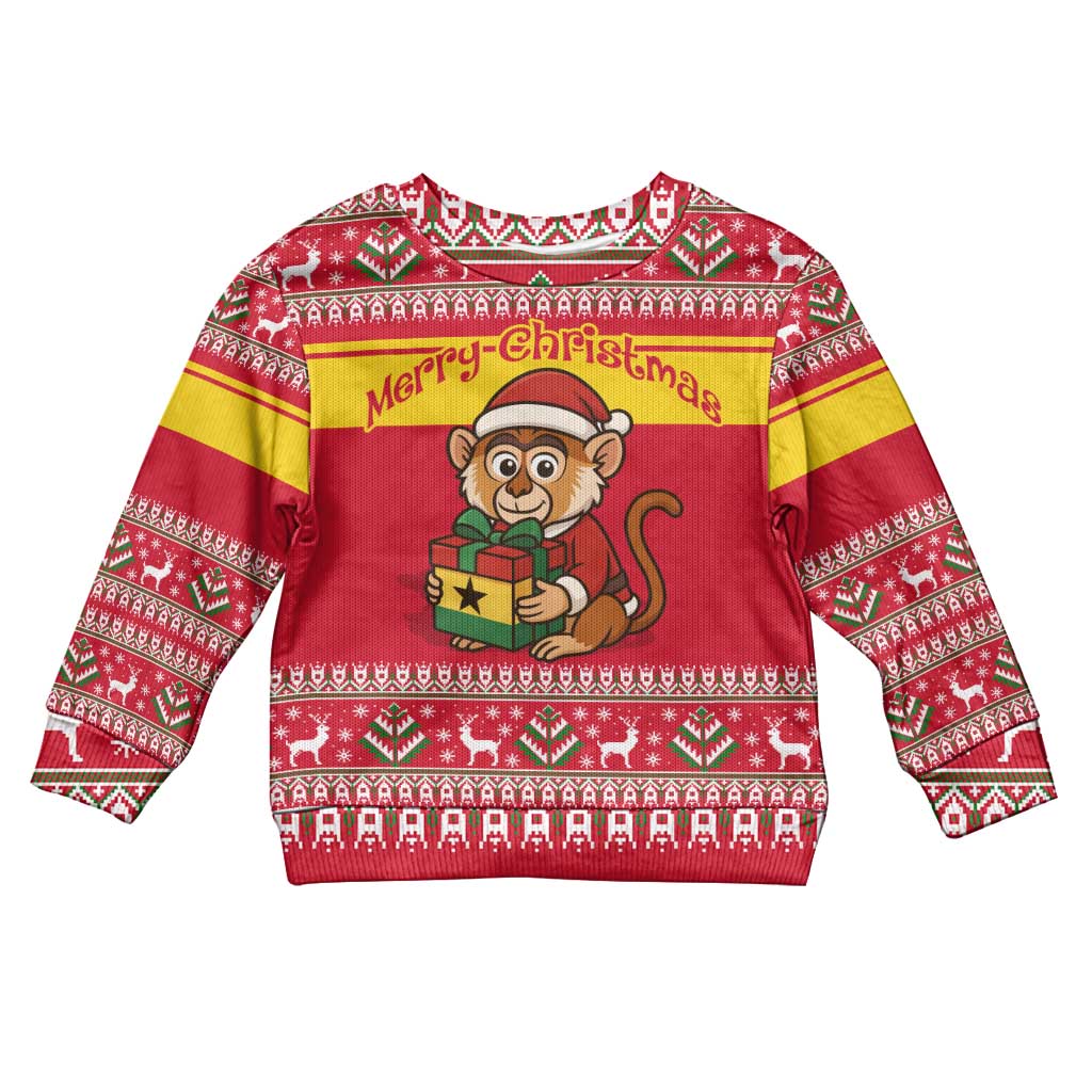 Ghana Christmas Kid Ugly Christmas Sweater with Monkey Holding Gift Ghana Map and Festive - Wonder Print Shop
